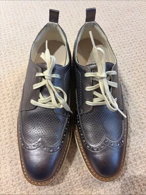 Ladies Cole Haan Original Grand platform wing tip oxford pewter metallic
